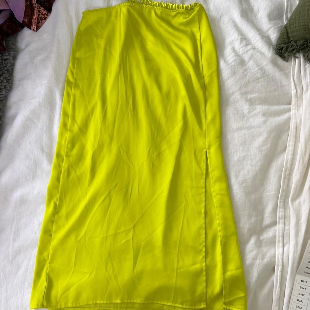 Future Collective x Alani Noelle Neon Lime Satin Midi Skirt | Size 2